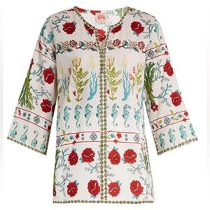 LE SIRENUSE Positano Garden-Print Seahorse Kaftan Tunic Top size 40 US 4 Small